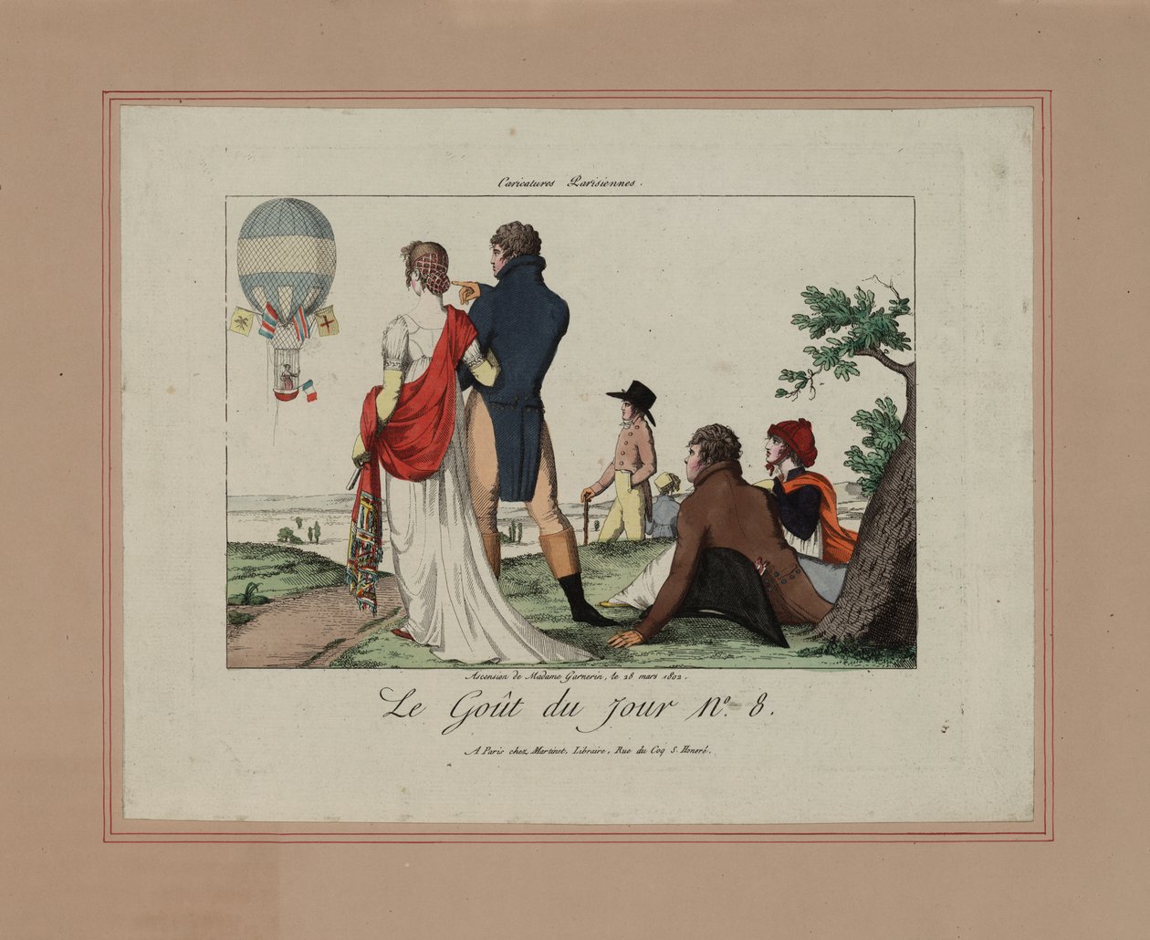Ascension de Madame Garnerin, 28. maaliskuuta 1802 (värillinen etsaus) tekijältä French School