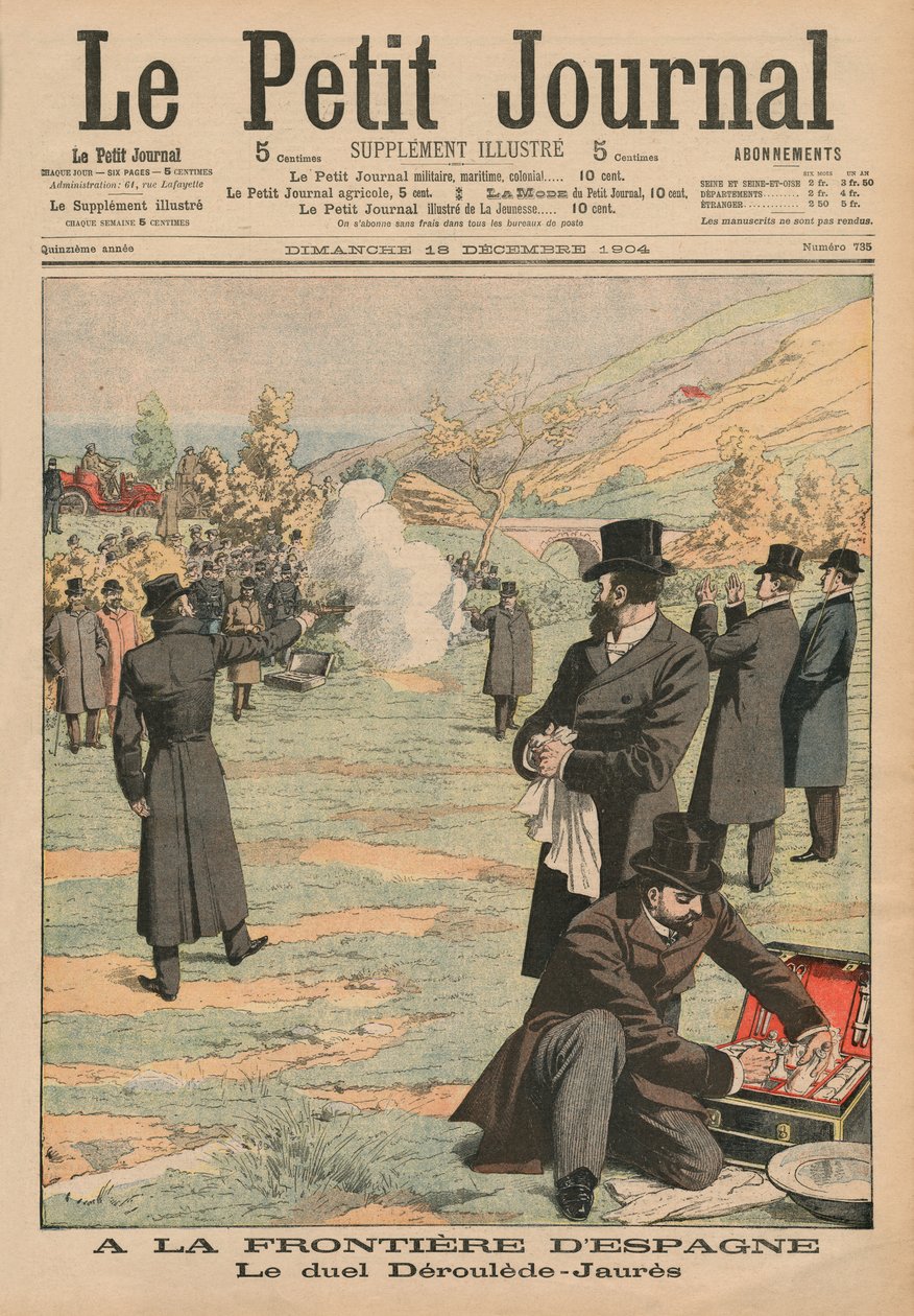 Espanjan rajalla, kaksintaistelu Paul Derouleden ja Jean Jauresin välillä, kuva Le Petit Journalista, Supplement illustre, 18. joulukuuta 1904 tekijältä French School