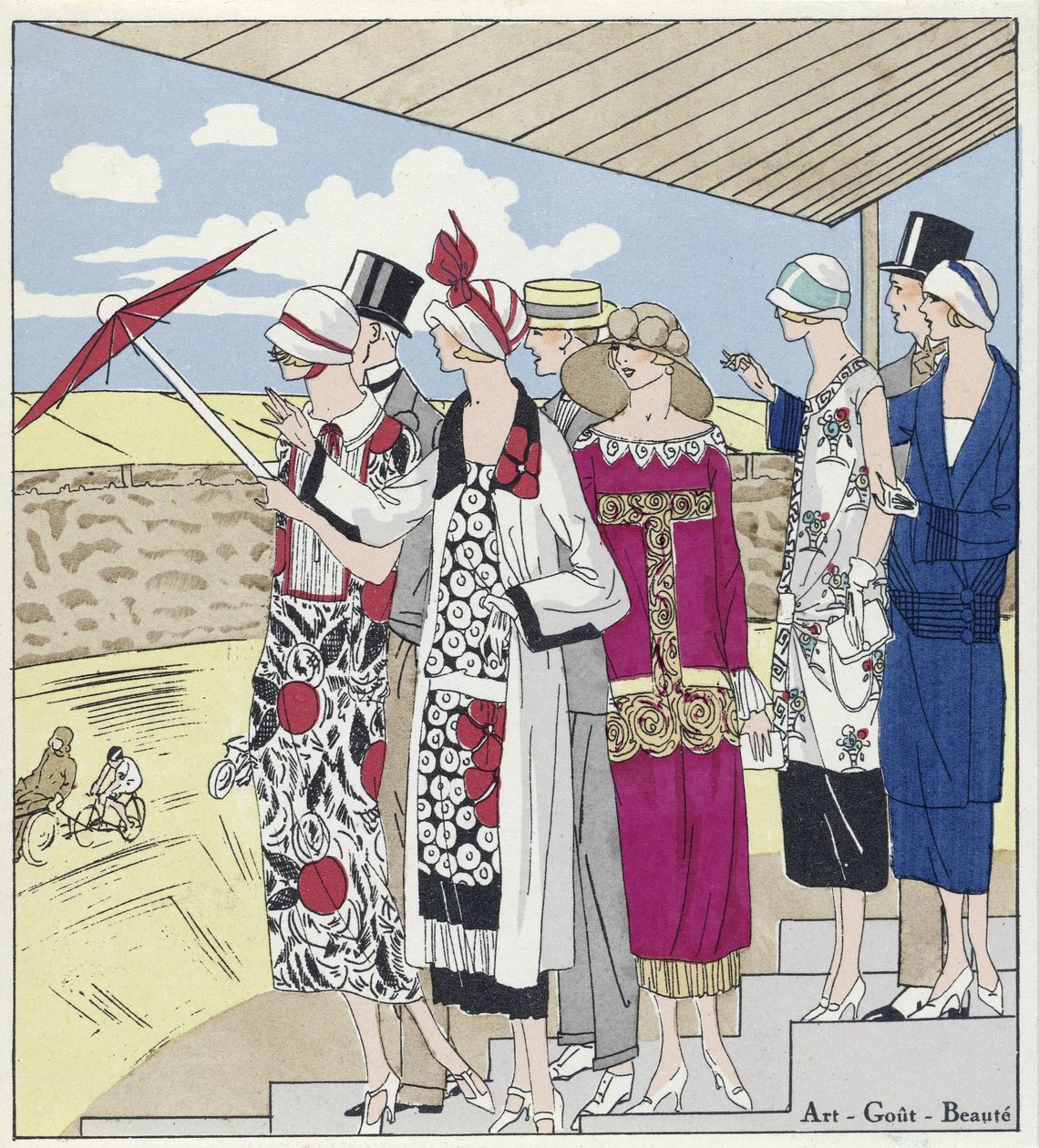 At the Velodrome, kuvitus teoksesta Art, Gout, Beaute, pub. 1924 (pochoir-painatus) tekijältä French School