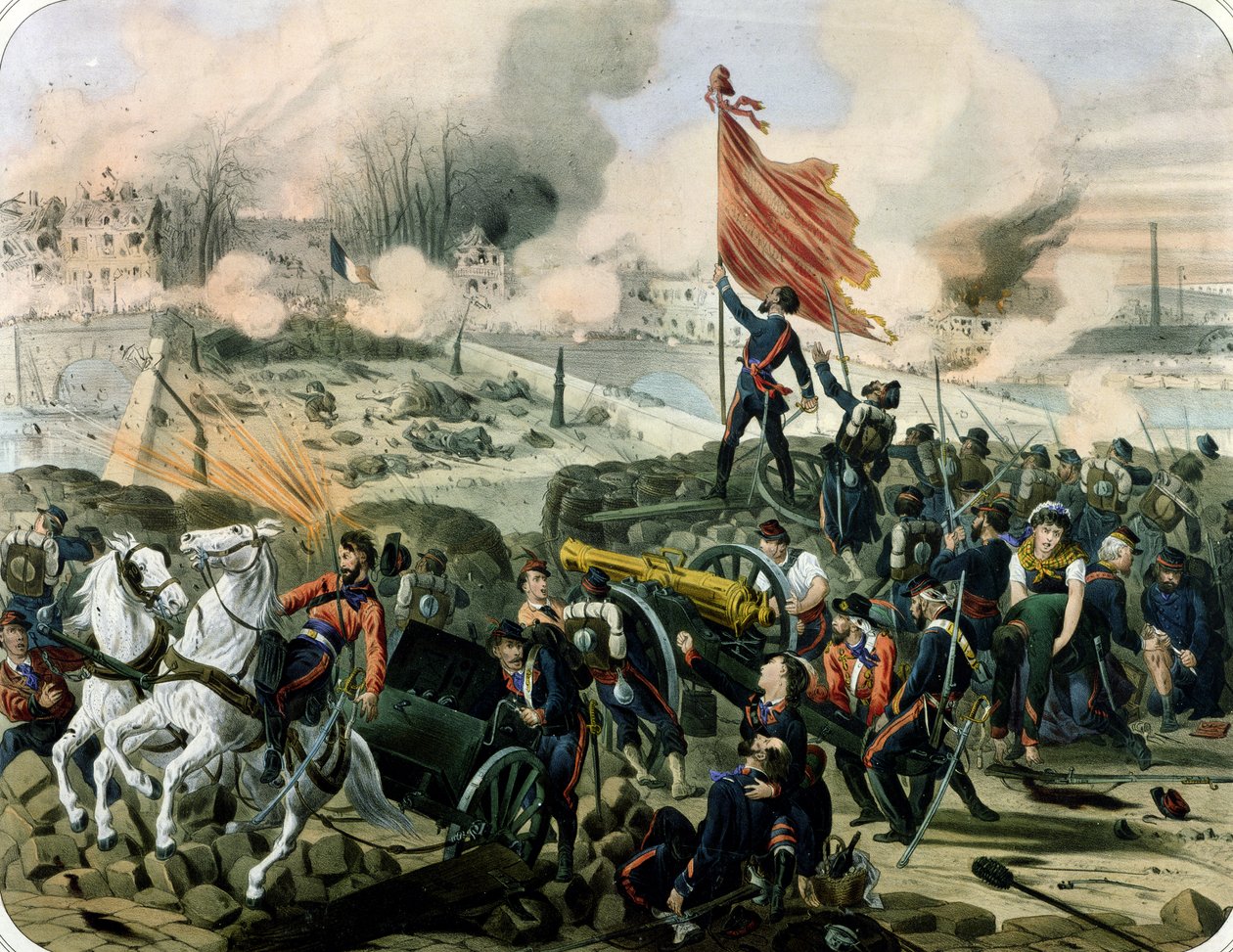 Hyökkäys Pont de Neuillyssa ja Courbevoiessa, 2. huhtikuuta 1871 (litho) tekijältä French School