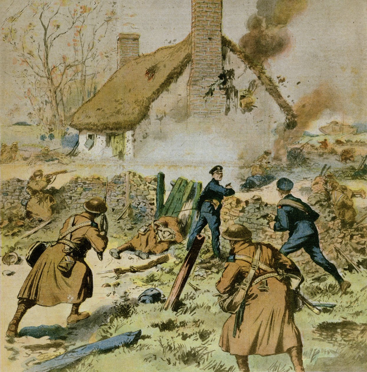 Poliisin ja brittiläisten joukkojen hyökkäys Sinn-Feinin miehittämälle maatilalle, Le Petit Journalin kansi, 5. joulukuuta 1910 tekijältä French School