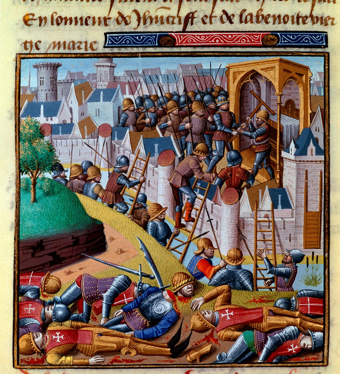 Hyökkäys linnoitettuun kaupunkiin Miniatyyri Vincent de Beauvais