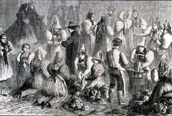 Augsburgin markkinat 1860-luvulla (kaiverrus) tekijältä French School