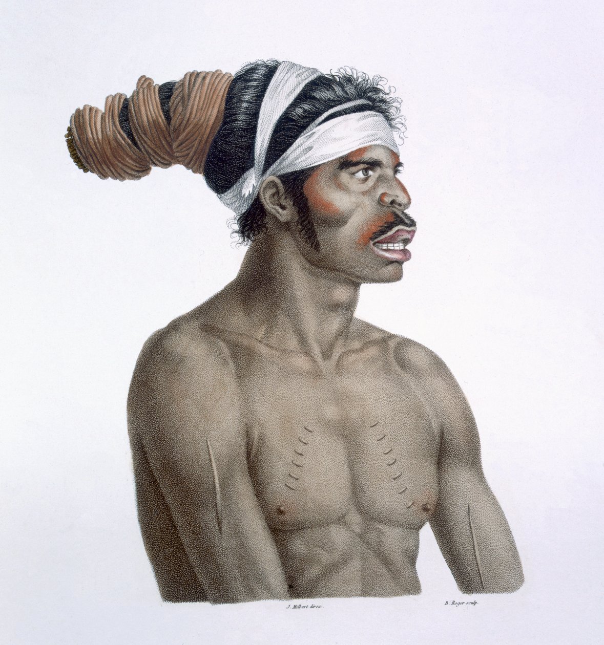 Australian aborigiini, mies nimeltä Cour-rou-bari-gal, New Holland, 1812 tekijältä French School