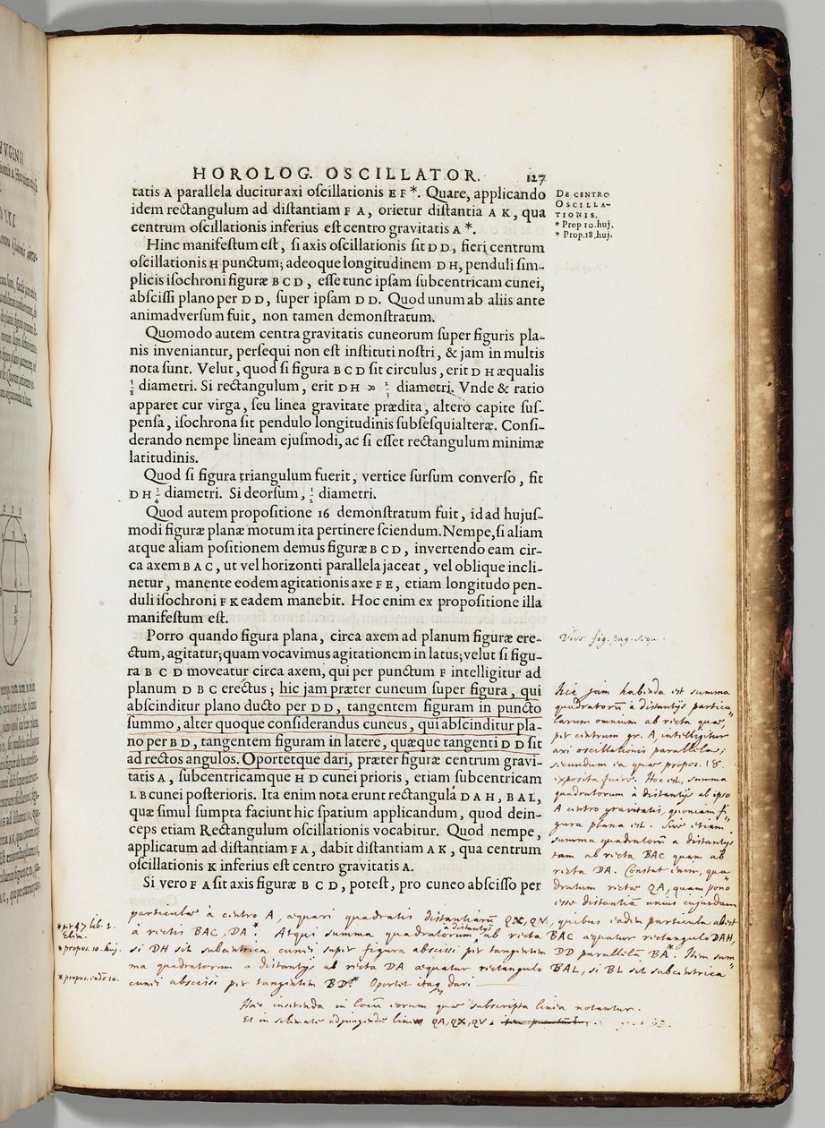Tekijän oma selostettu kopio teoksesta "The oscillatory clock" tai "the motion of pendulums" geometrisine demonstraatioineen kellon mukaan, kirjoittaja Christiaans Huygens (1629-95), Paris: F. Muguet tekijältä French School