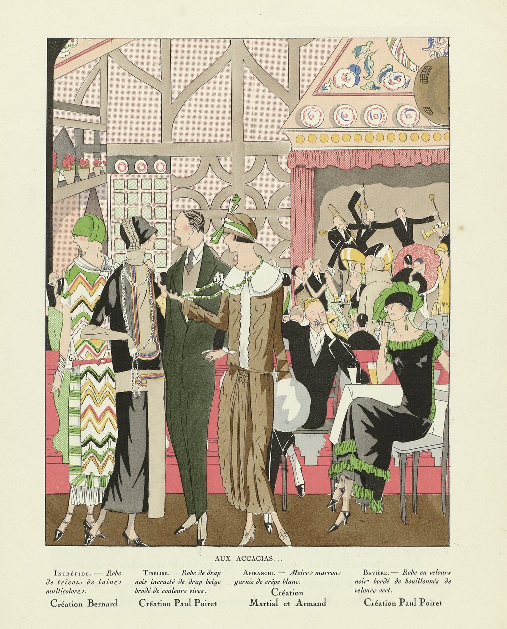 Aux Accacias .., teoksesta Art-Gout-beaute, julkaisu 1924 (pochoir Print) tekijältä French School