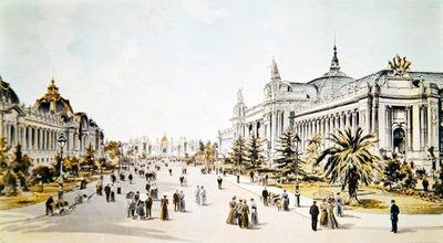 Avenue Nicholas II näyttää Grand Palais ja Petit Palais Exposition Universelle -näyttelyn aikana Pariisissa, kuvitus "L