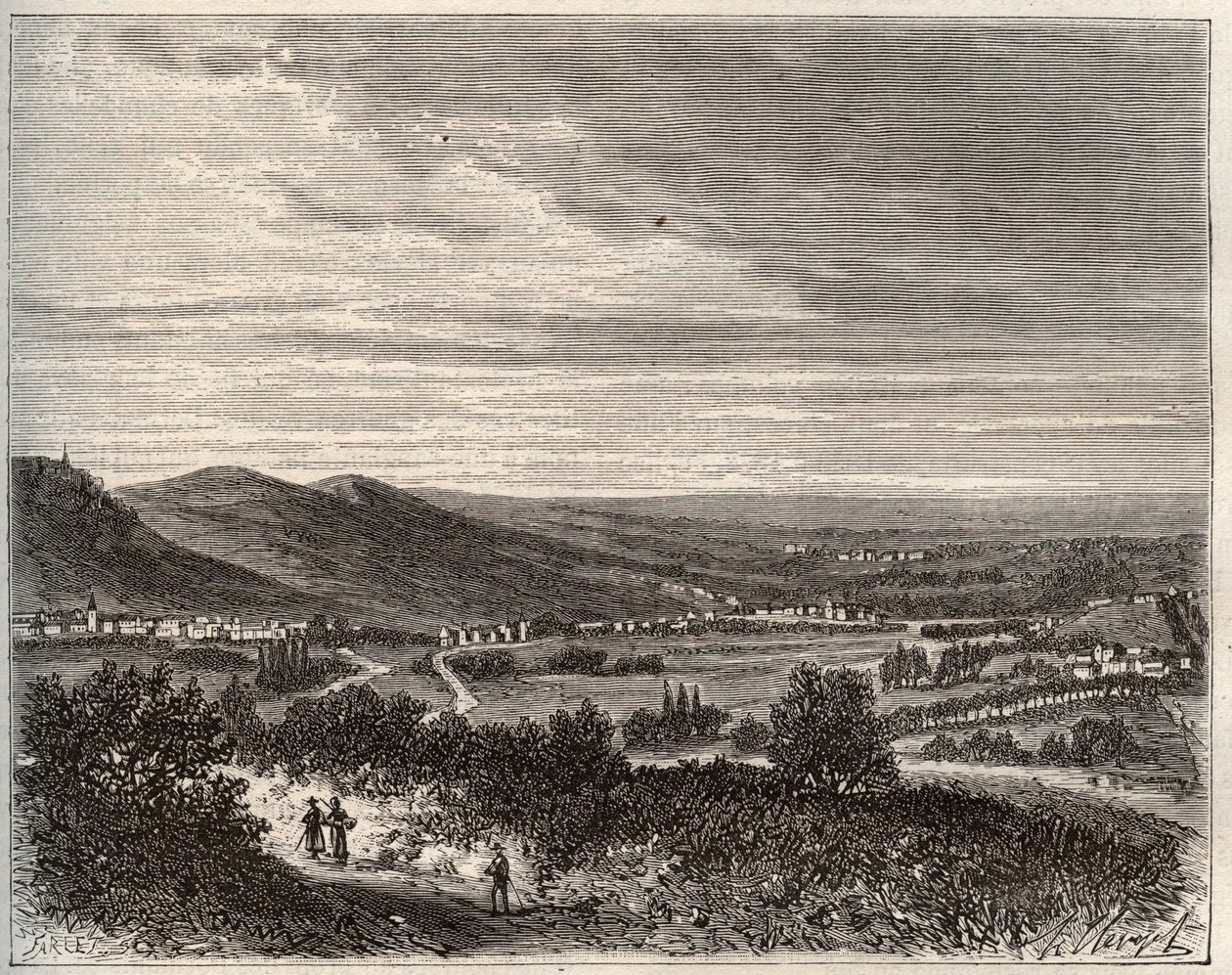 Ay et la montagne de Reims - Marnen departementti - kaiverrus "La France illustree: maantiede, historia, tilastohallinto" V.A. Maltaanruskea. 1884 tekijältä French School