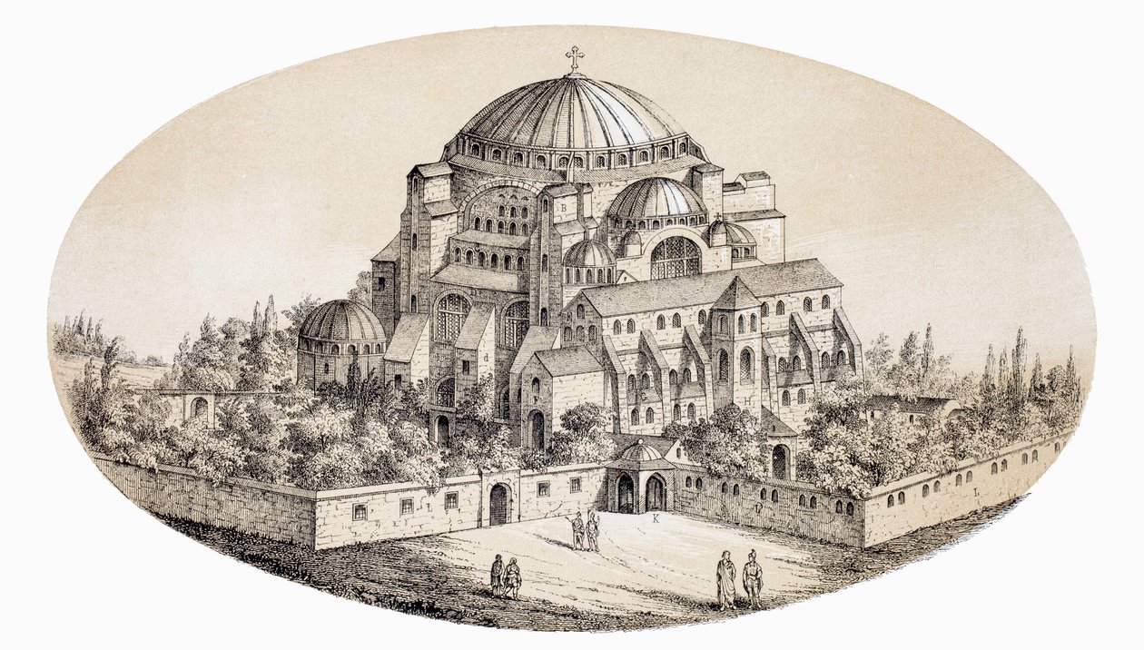 Aya Sofya Camii tai Pyhän Sofian basilika, Istanbul, Turkki, 1800-luvun puolivälin kuvituksen jälkeen, L