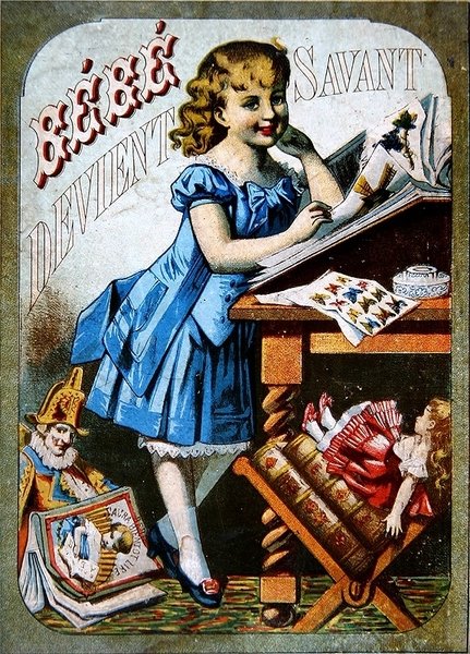 "Vauvasta tulee Scholar", n. 1870 (värilitho) tekijältä French School