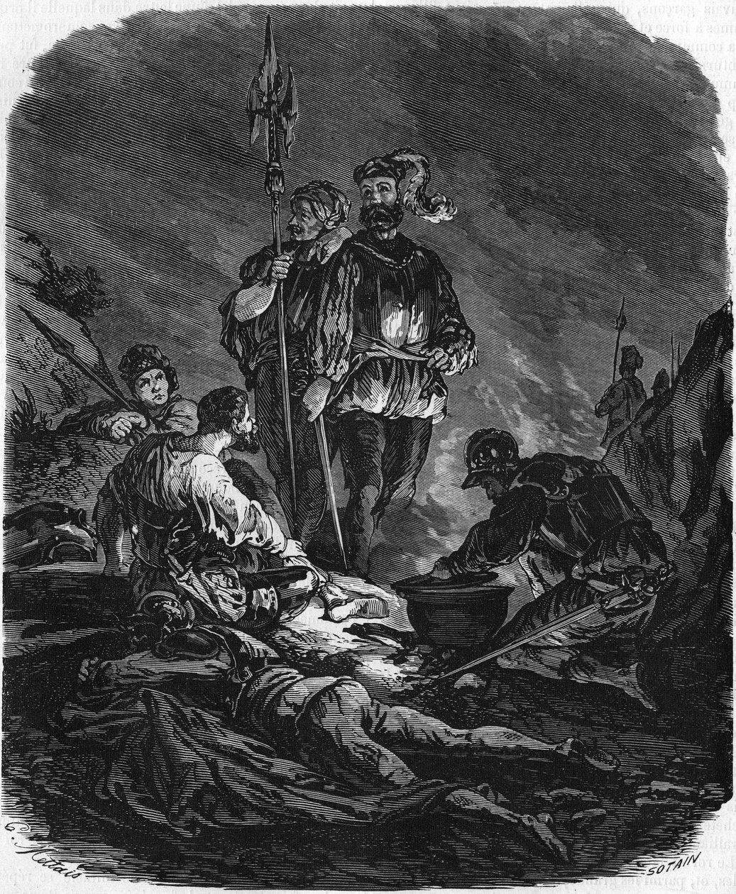 Pahat pojat, ryöstäjät 1500-luvun sotien aikana. Teoksessa "" Histoire Populaire de la France"", sd. noin 1885. Kaiverrus. tekijältä French School