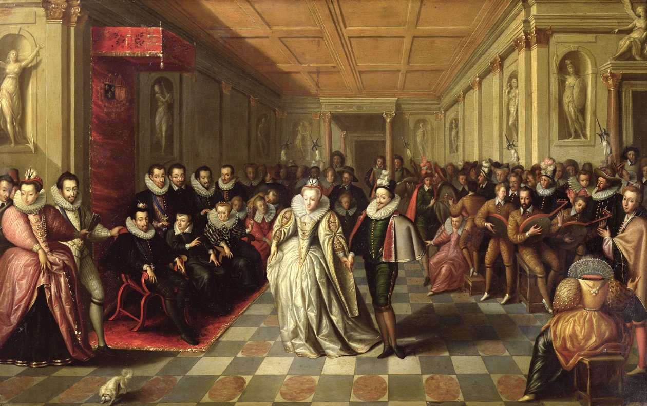 Juhla Henri III:n hovissa Joyeusen herttuan Annen avioliiton yhteydessä Marguerite de Vaudemontin kanssa 24. syyskuuta 1581, n. 1581 tekijältä French School