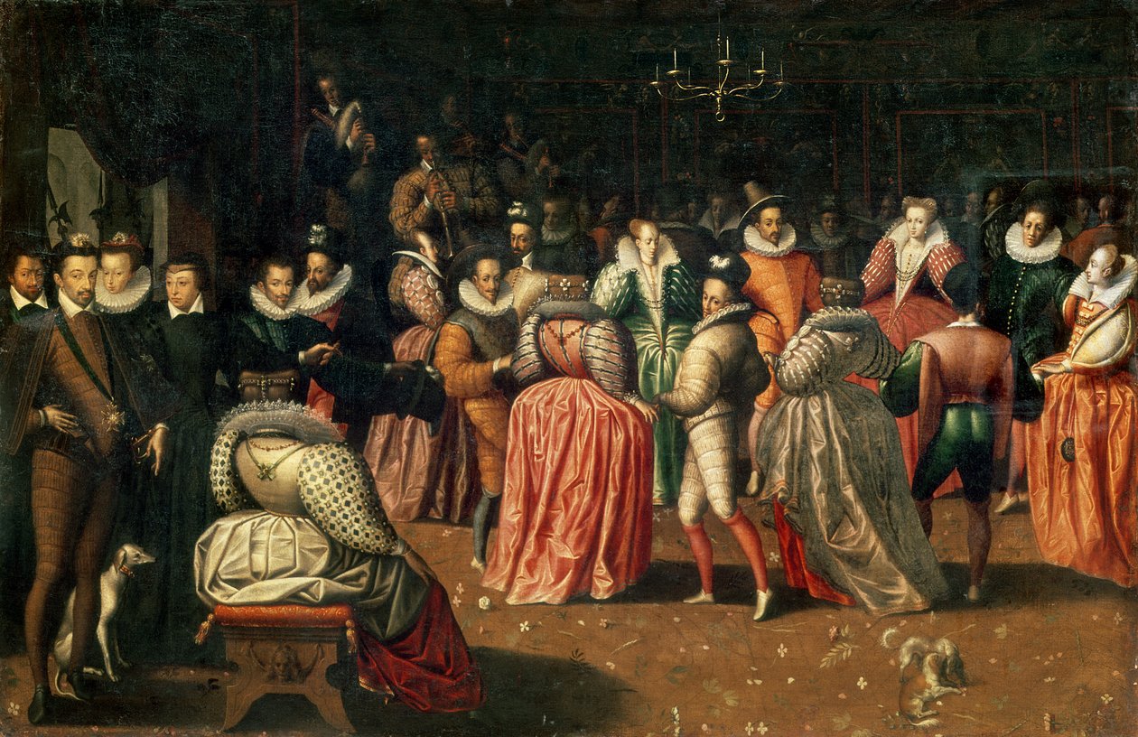 Juhla Ranskan kuninkaan Henrik III:n hovissa tai Alenconin herttuan juhla, 1500-luvun toinen puoli (paneeli) tekijältä French School