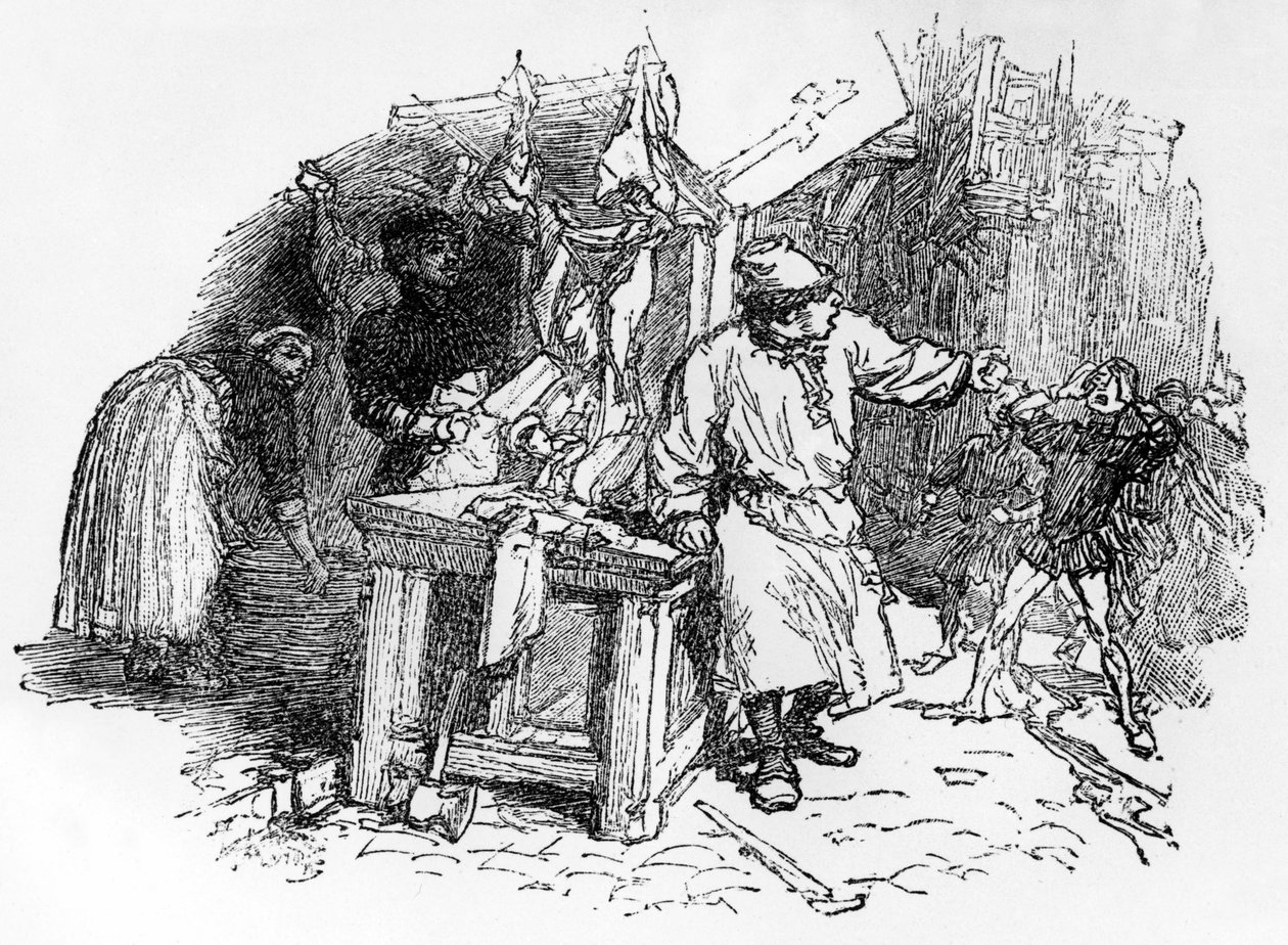 Balladit Francois Villonista "Joulupukki, joka istuttaa viiniköynnöksen", pelletiinipainos, 1896 tekijältä French School