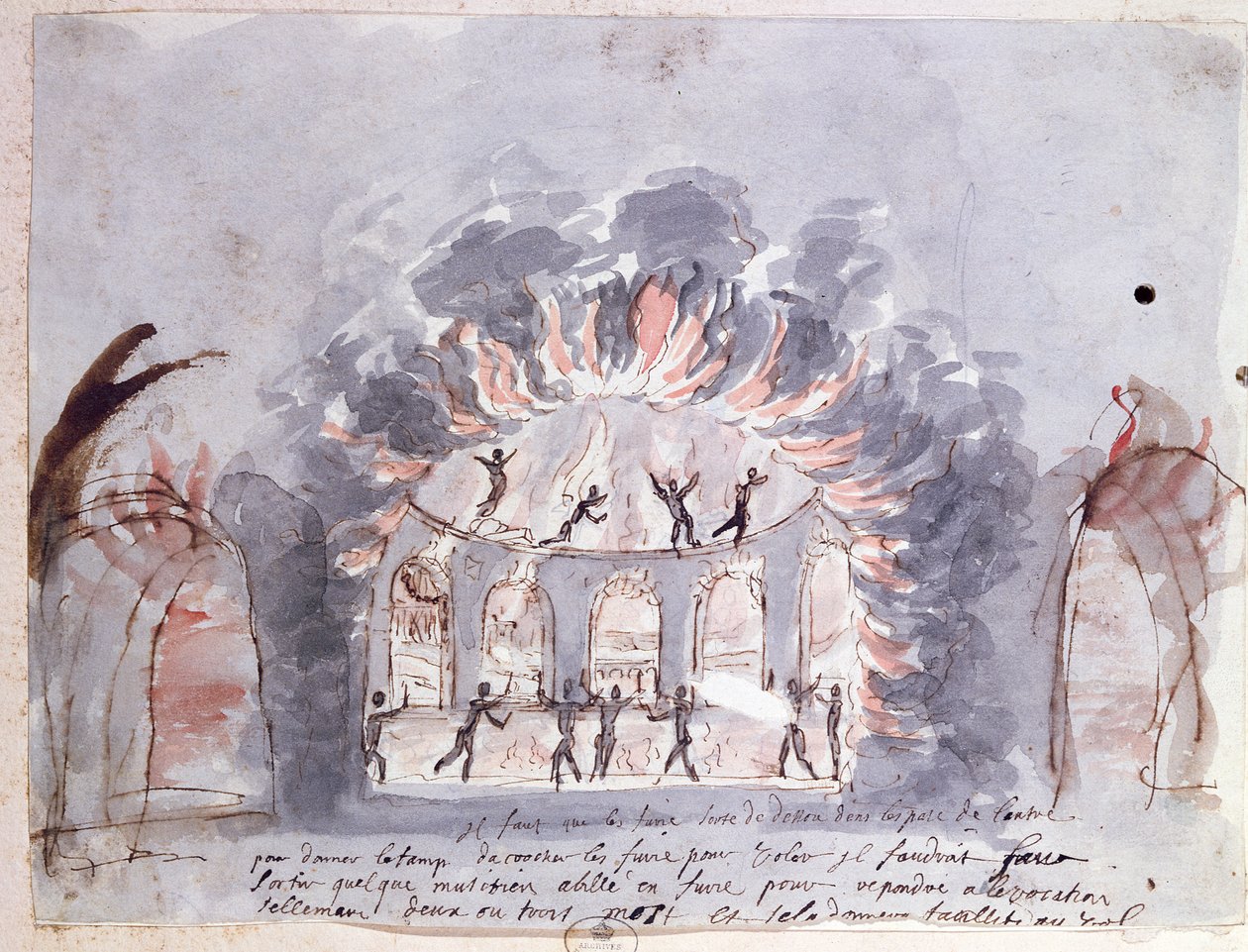 Furiesia kuvaava balettikohtaus, 1600-luvun loppu (wc paperilla) tekijältä French School