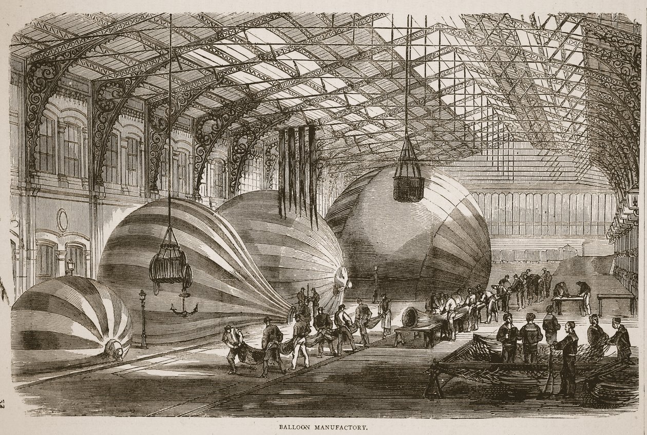 Ilmapallomanufactory, kuva Cassellsista Ranskan ja Saksan välisen sodan historia, 1870-1871 tekijältä French School