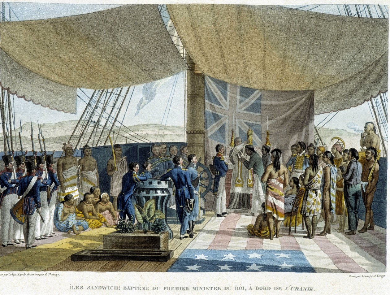 Sandwichsaarten alkuperäisasukkaiden kaste Uranialla, 1800-luvun alku tekijältä French School