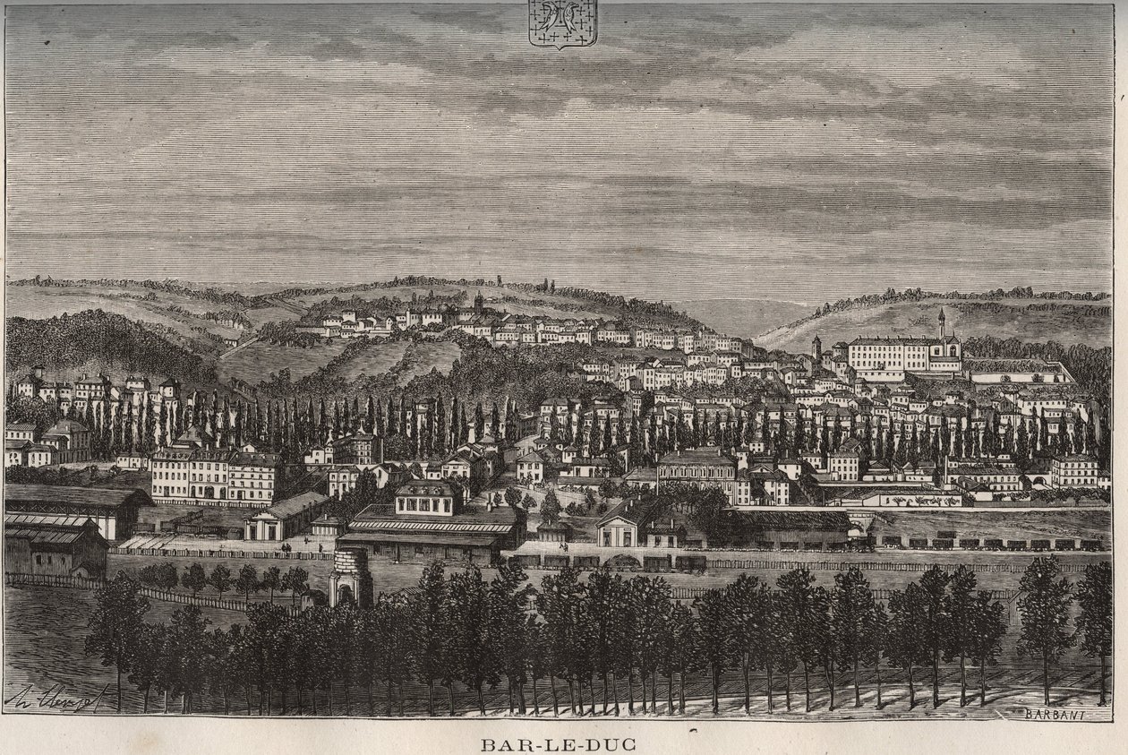 Bar-le-Duc (Bar le Duc) - Maasin departementti - kaiverrus "La France illustree: maantiede, historia, tilastohallinto" V.A. Maltaanruskea. 1884 tekijältä French School