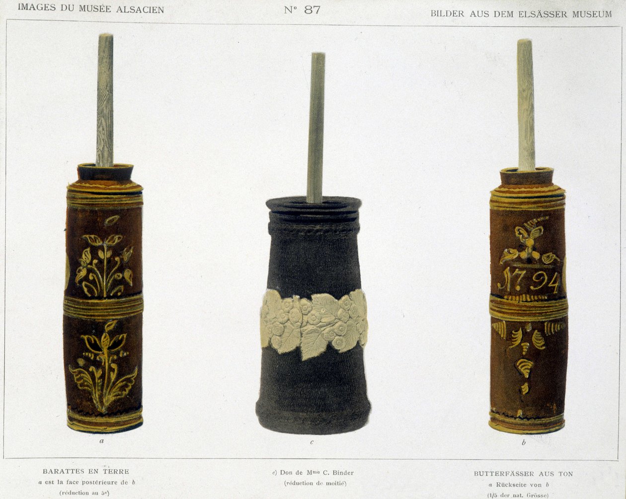 Barattes (voin valmistukseen) työstetystä savista, jota säilytetään Elsassin museossa, v.1800 tekijältä French School