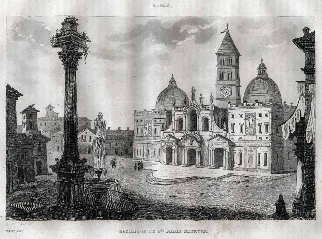 Basilica di Santa Maria Maggiore - Rooma - Basilica of Santa Maria Maggiore (Basilica of Santa Maria Maggiore) Rooma - Kaiverrus "" Maalauksellisesta Italiasta "" - Historiallinen ja kuvaava Italian maalaus, M. de Norvins, Ch. Nodier 1834- 1836. tekijältä French School