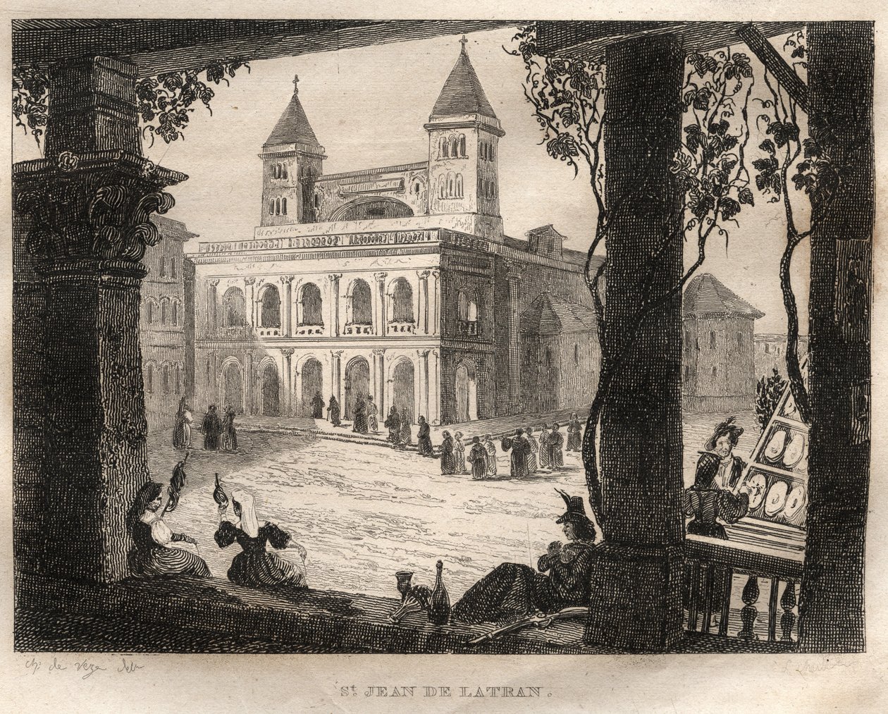 San Giovanni Lateranon basilika, Rooma - Pyhä Johannes Lateraani - Kaiverrus "" Maalauksellisesta Italiasta" - Historiallinen ja kuvaava maalaus Italiasta", M. de Norvins, Ch. Nodier 1834-1836. tekijältä French School