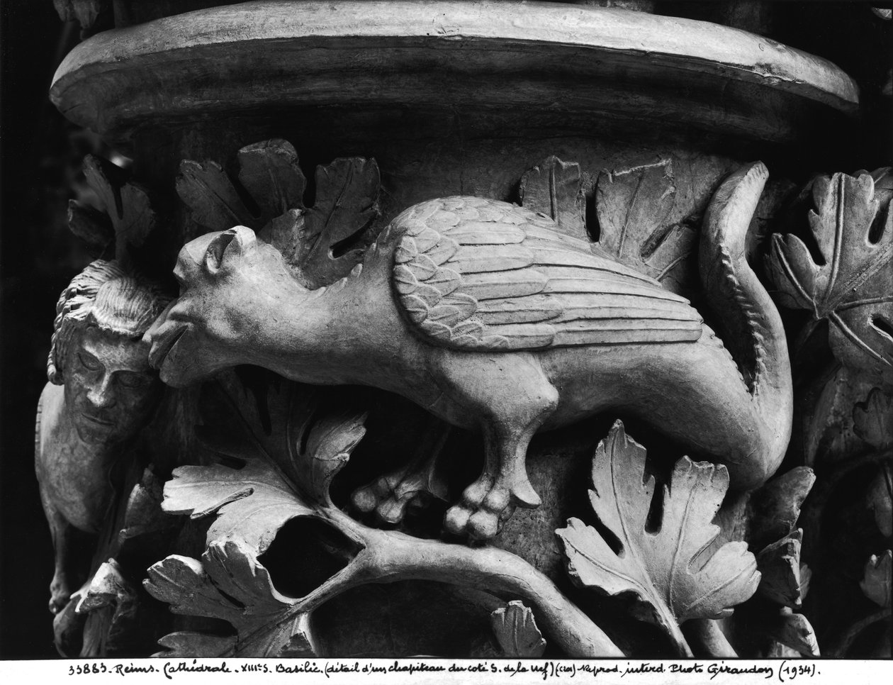 Basilisk, pääkaupunki Notre Damen katedraalista Reimissä (kipsistä valettu kipsi) tekijältä French School