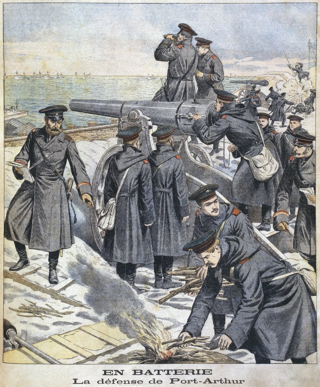 Akku, Port Arthurin puolustus, kuvitus le Petit Journalista: Supplement Illustre, 27. maaliskuuta 1904 tekijältä French School