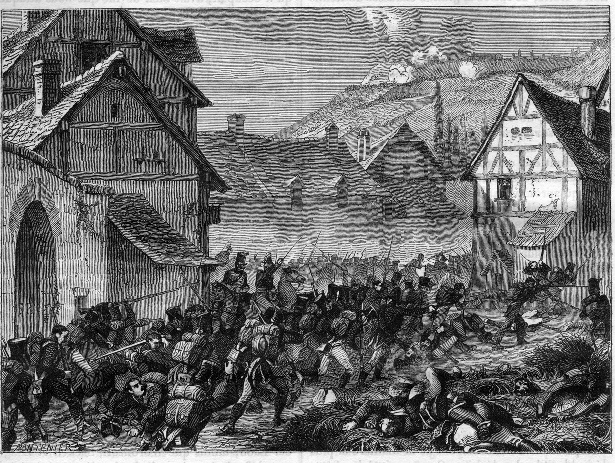 Laonin taistelu, 9.-19. maaliskuuta 1814 (liittoutuneiden voitto Blucherin johdolla Napoleon I:stä) - Laonin taistelu, Marechal Ney, divisioonan kärjessä, ottaa haltuunsa Semillyn esikaupungin - "Histoire de l