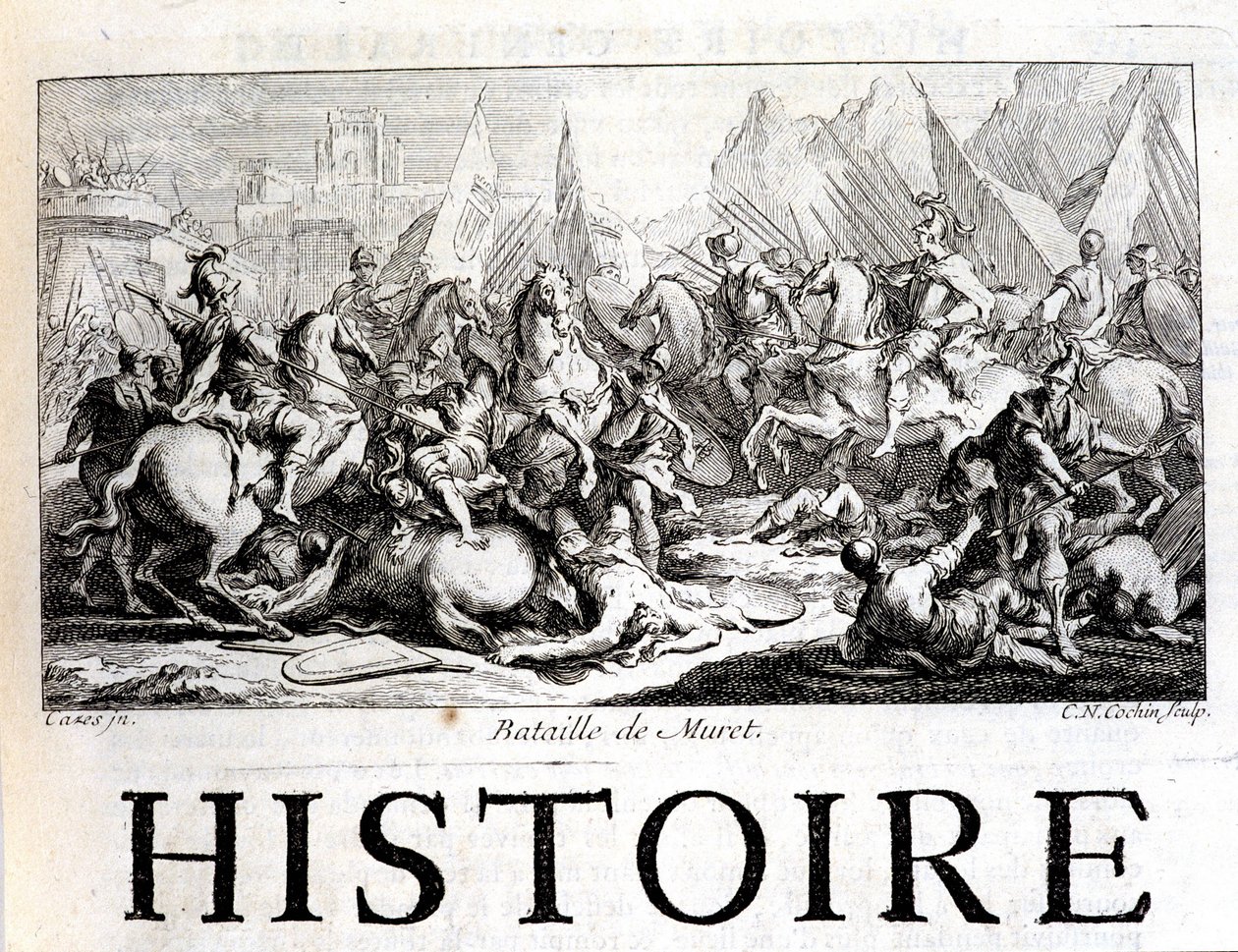 Muretin taistelu 12. syyskuuta 1213 - Joseph Vaisseten teoksessa "Languedocin yleinen historia", Pariisi tekijältä French School