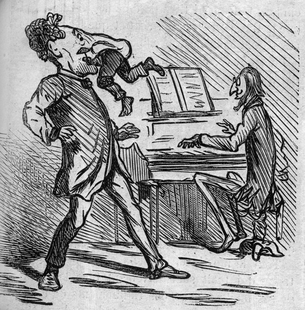 Ennen kuin laulaa Mr. Offenbachin musiikkia, tenori Hyacinthe saa pamauksen helpottaakseen pääääniään. Ranskalaiset naturalisoivat saksalaisen säveltäjän Jacques Offenbachin (1819-1880), joka soittaa pianoa ja Louis Hyacinthe Duflost, dit Hyacinthe tekijältä French School