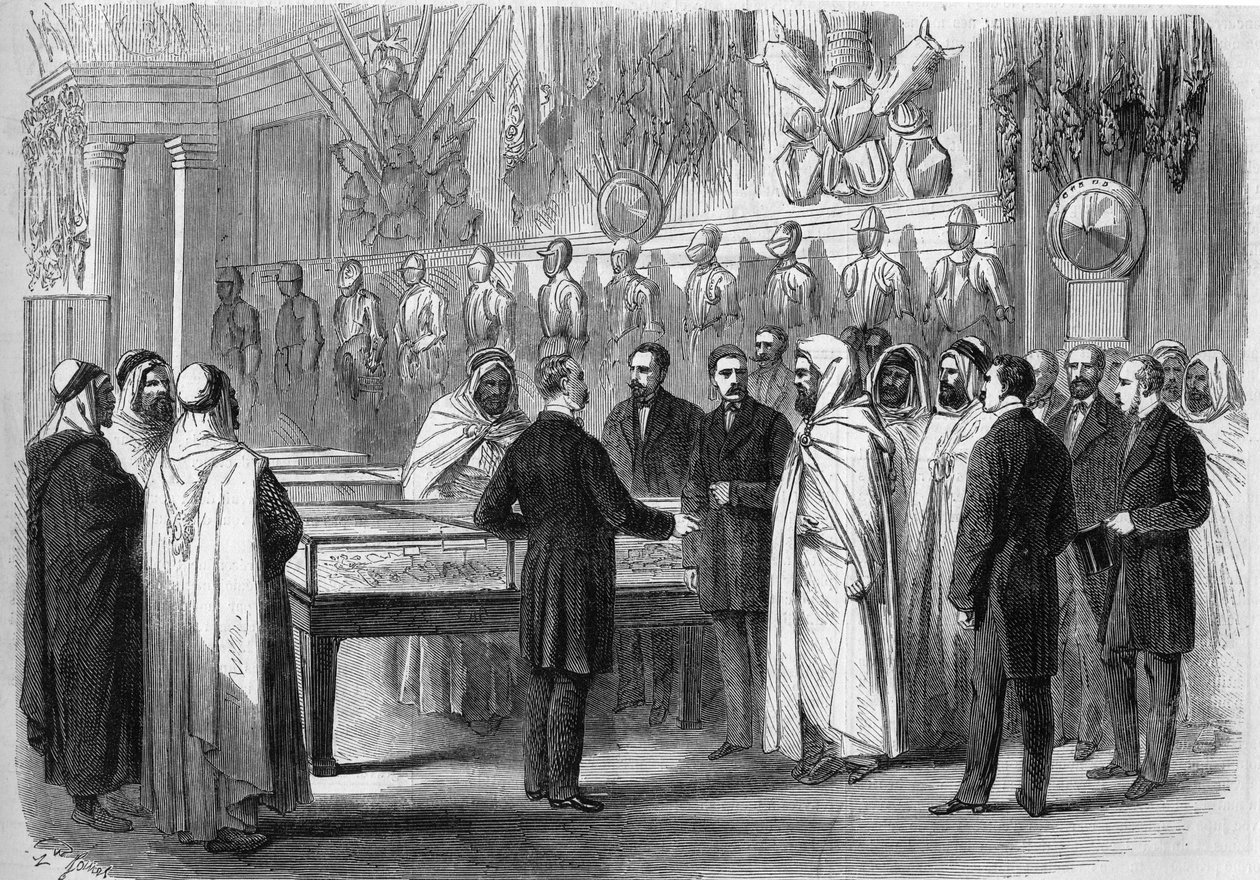 Ben Mahi Ed Din Abd El Kader (Abd El-Kader) (1808 - 1883) Algerian emiiri vierailee tykistömuseossa 18. heinäkuuta tekijältä French School