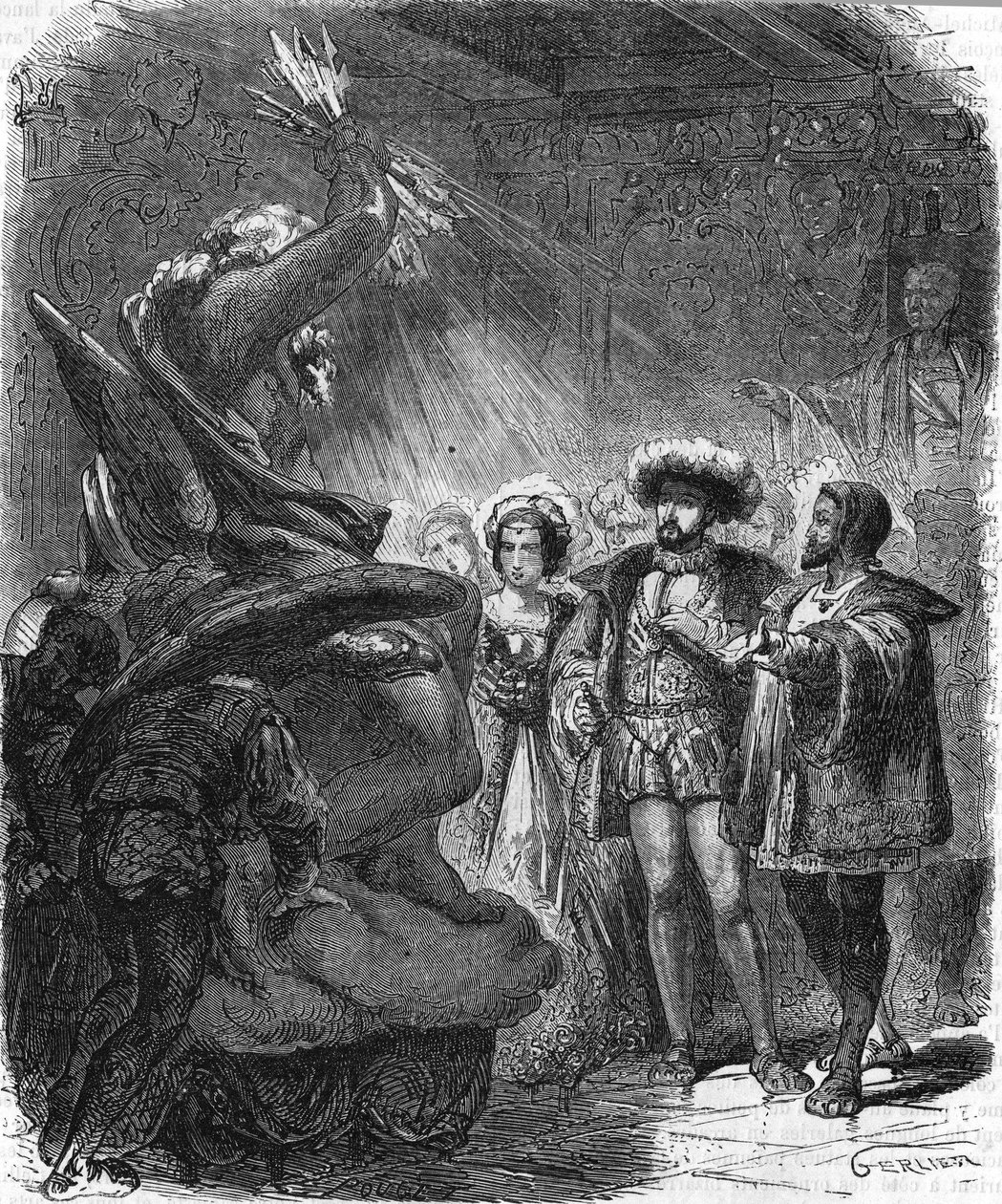 Benvenuto Cellini (1500-1571), italialainen taiteilija Francois 1:n hovissa. Teoksessa ""Popular History of France"", nd. noin 1885. Kaiverrus. tekijältä French School
