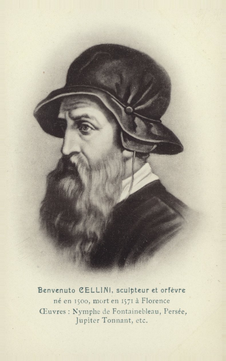Benvenuto Cellini, italialainen kuvanveistäjä ja kultaseppä (litografia) tekijältä French School