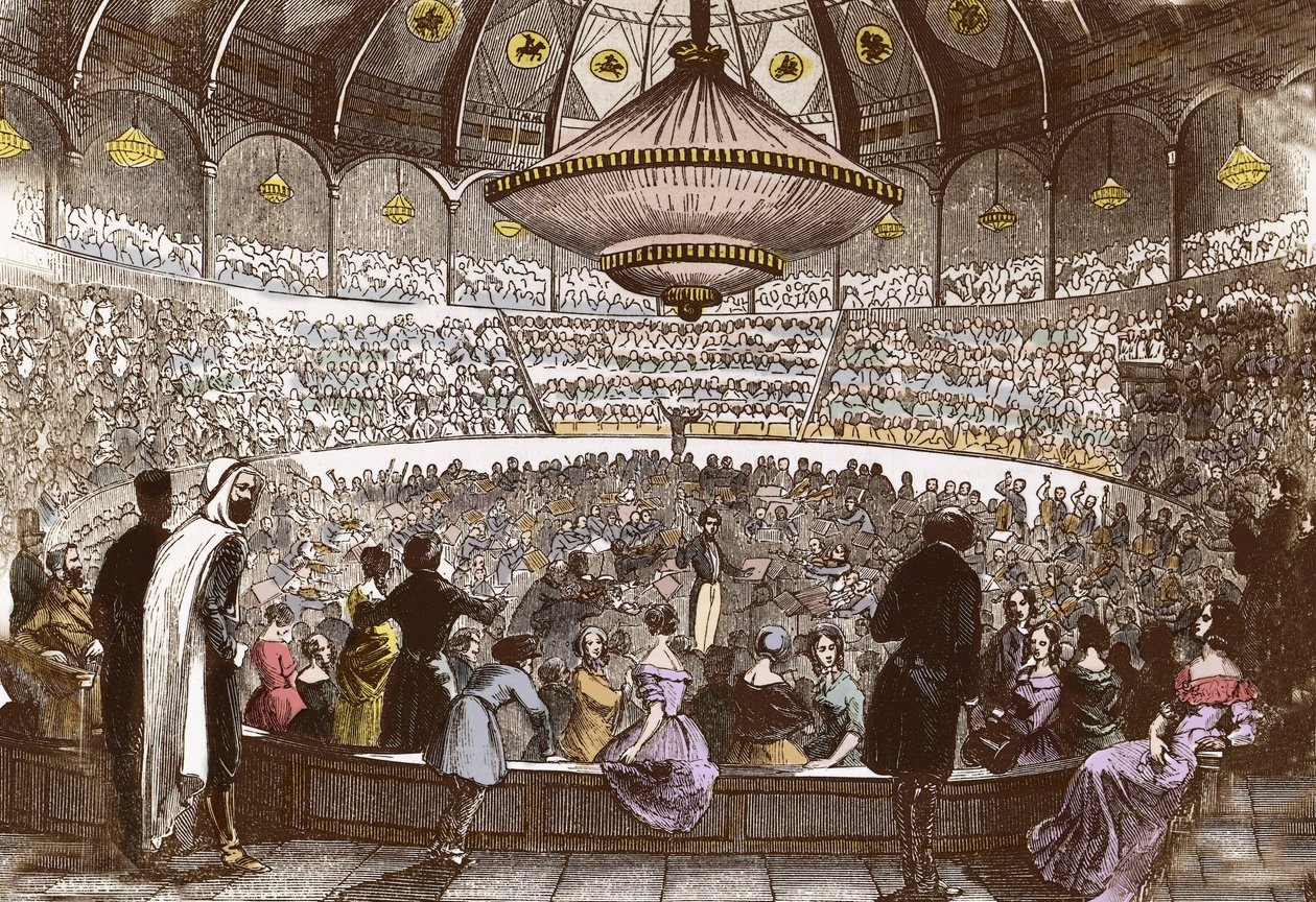 Berlioz johtaa konserttinsa 19. tammikuuta 1845 Cirque Olympiquessa Pariisissa - Hector Berlioz (1803-1869), Champs Elysees