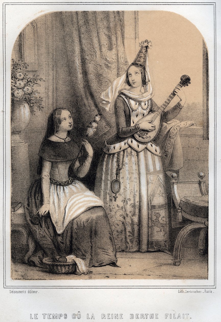 Berthe de Swabia (Burgundia), joka tunnetaan nimellä Filandiere tai queen spinning (907-966) - kaiverrus kirjaan "" THE SOURIES DE MON UNCLE MEMORIES ET RECITTS DE Voyages", kirjoittanut MORING MICHEL - 1800-luvun loppu tekijältä French School