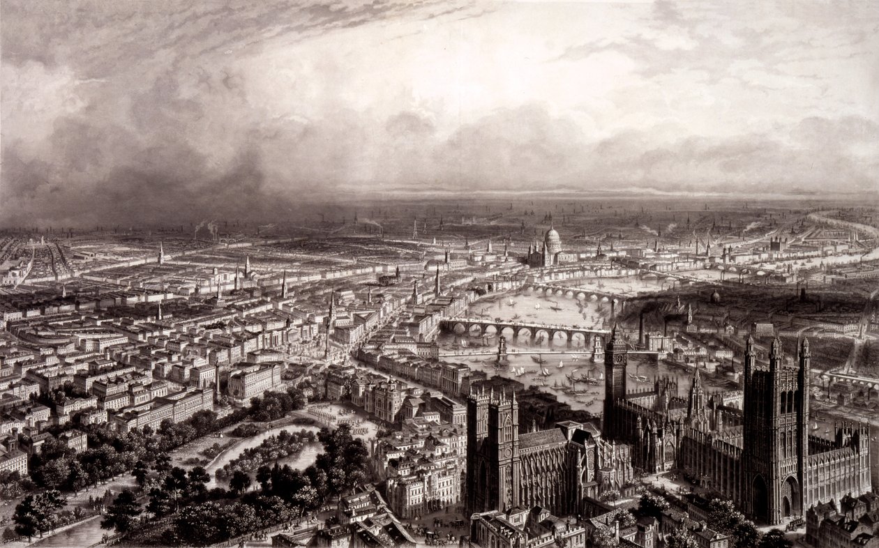 Lontoon lintuperspektiivistä n. 1840-55 tekijältä French School