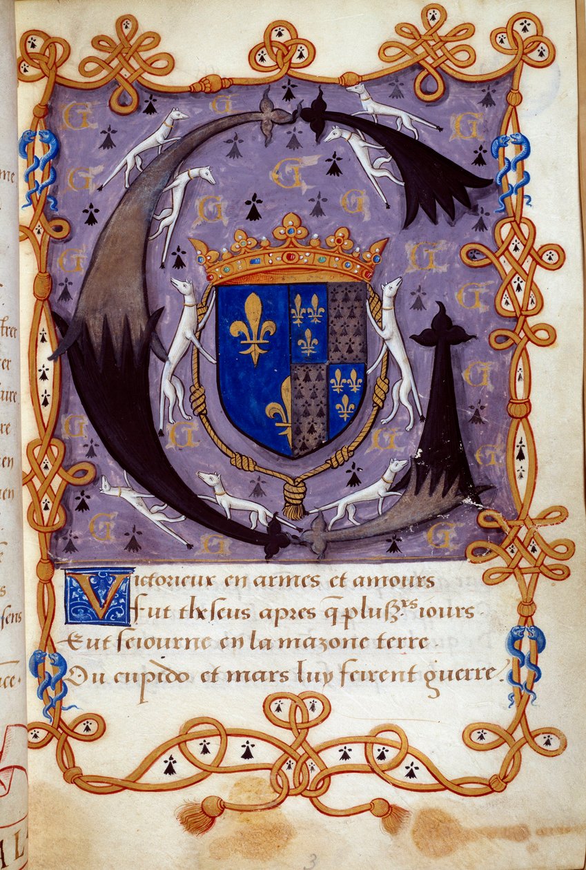 Ranskan kuningatar Clauden Blazon (1499-1524), Francois I:n vaimo. Miniatyyri 1500-luvun käsikirjoituksesta. Chantilly, Conde-museo tekijältä French School