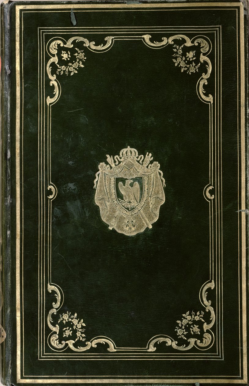 Kirjasidonta, jossa on Napoleon Bonaparten (1769-1821) vaakuna (vihreä nahka ja kulta) tekijältä French School