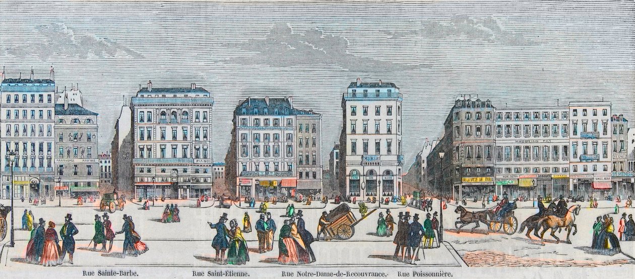 Boulevard Poissonniere - Rue Saint Barbe - Rue Saint Etienne - Rue Notre Dame de Reouvrance - Rue Poissonniere - Kaiverrettu "Tableau-de-Paris", Edmond Texier 1852 tekijältä French School