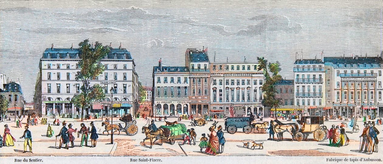 Boulevard Poissonnieren eteläpuoli - Rue du Sentier - Rue Saint Fiacre - Kaiverrus "Tableau-de-Paris" Edmond Texier 1852 tekijältä French School