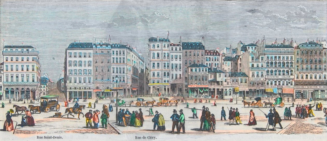 Boulevard Saint-Denis ja Boulevard Bonne-Nouvelle - Rue Saint-Denis - Rue de Clery - Kaiverrus "Tableau-de-Paris" Edmond Texier 1852 tekijältä French School