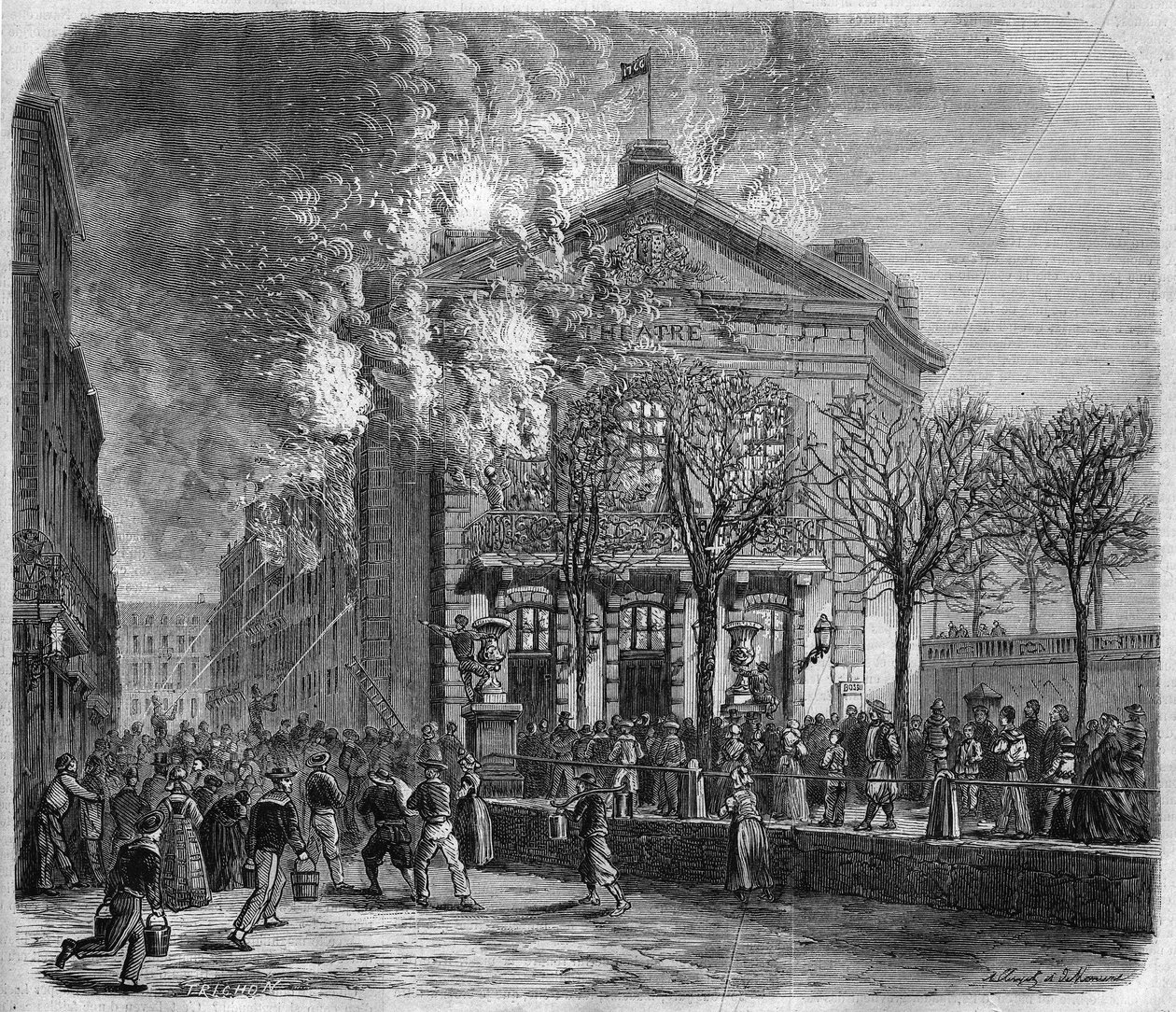 Brest, teatterin tulipalo 11. maaliskuuta 1866, Choquart de Lindun rakentama vuonna 1766, kaiverrus Clerget