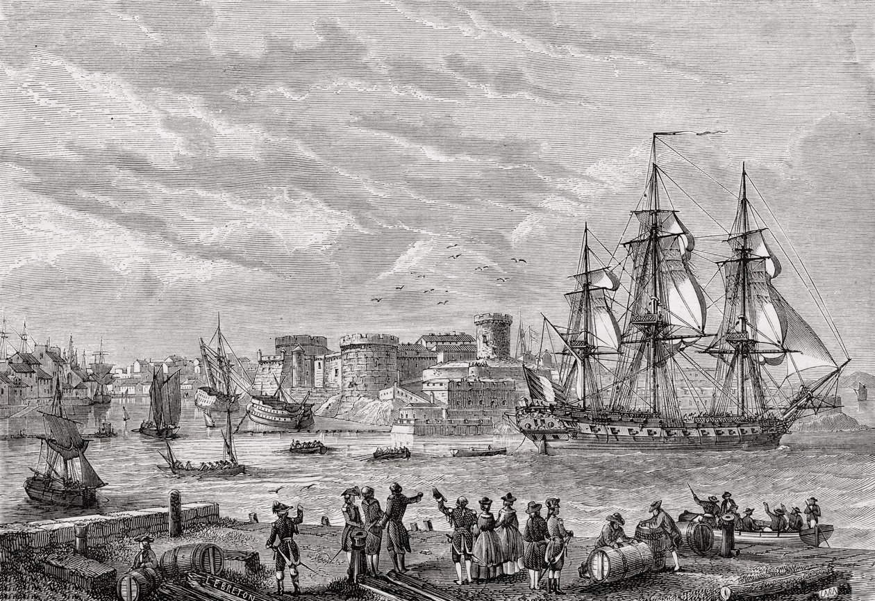 Brest vuonna 1791, kaiverrettu Le Breton, Louis Blancin (1811-82) teoksesta "Histoire de la Revolution Francaise" tekijältä French School