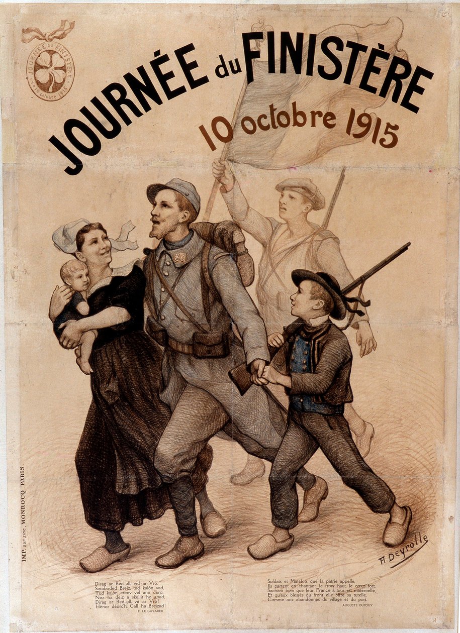 Breton sotilas ja hänen perheensä - juliste "Finistere Day" -tapahtumaan, 10. lokakuuta tekijältä French School