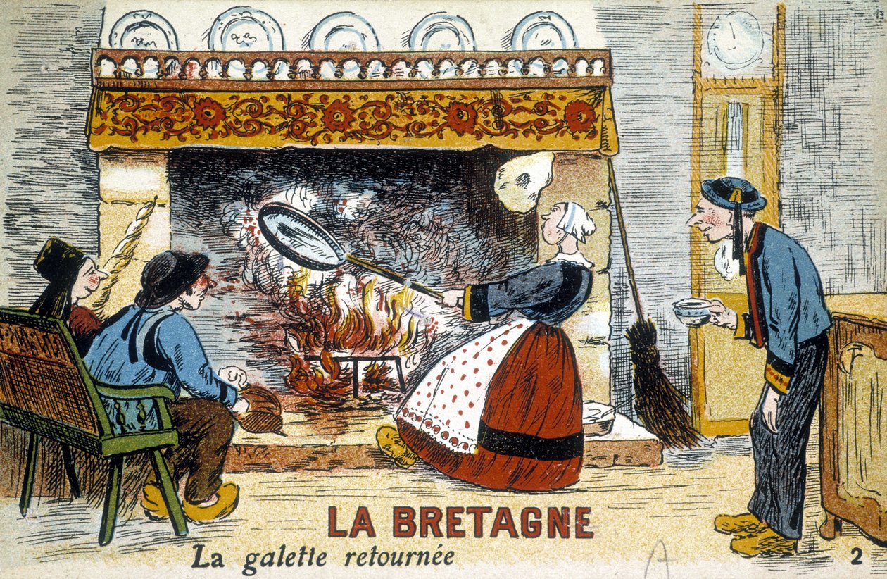 Bretagne: galette palasi chiminee (crepes) - postikortti, deb. XX-luvulla tekijältä French School