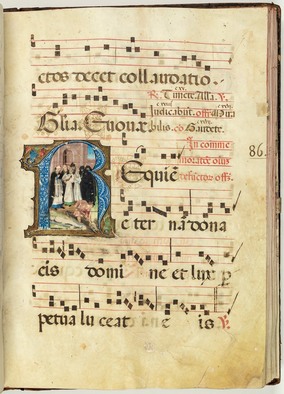 Hautauskohtaus, asteittainen, f.86 (muste, tempera ja kultalehti pergamentilla) tekijältä French School