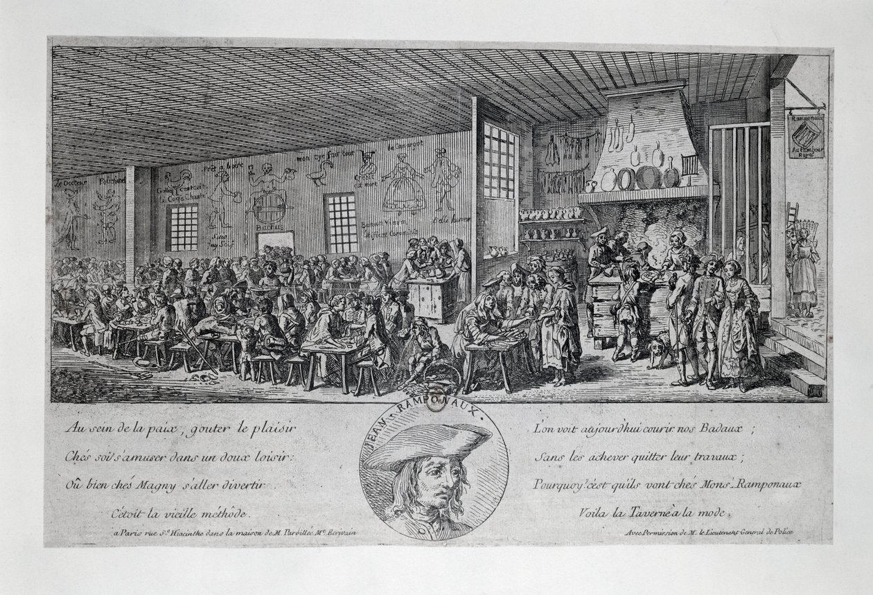 Cabaret du Tambour Royal, Jean Ramponneau (1724-1802), kaiverrus. Ranska tekijältä French School