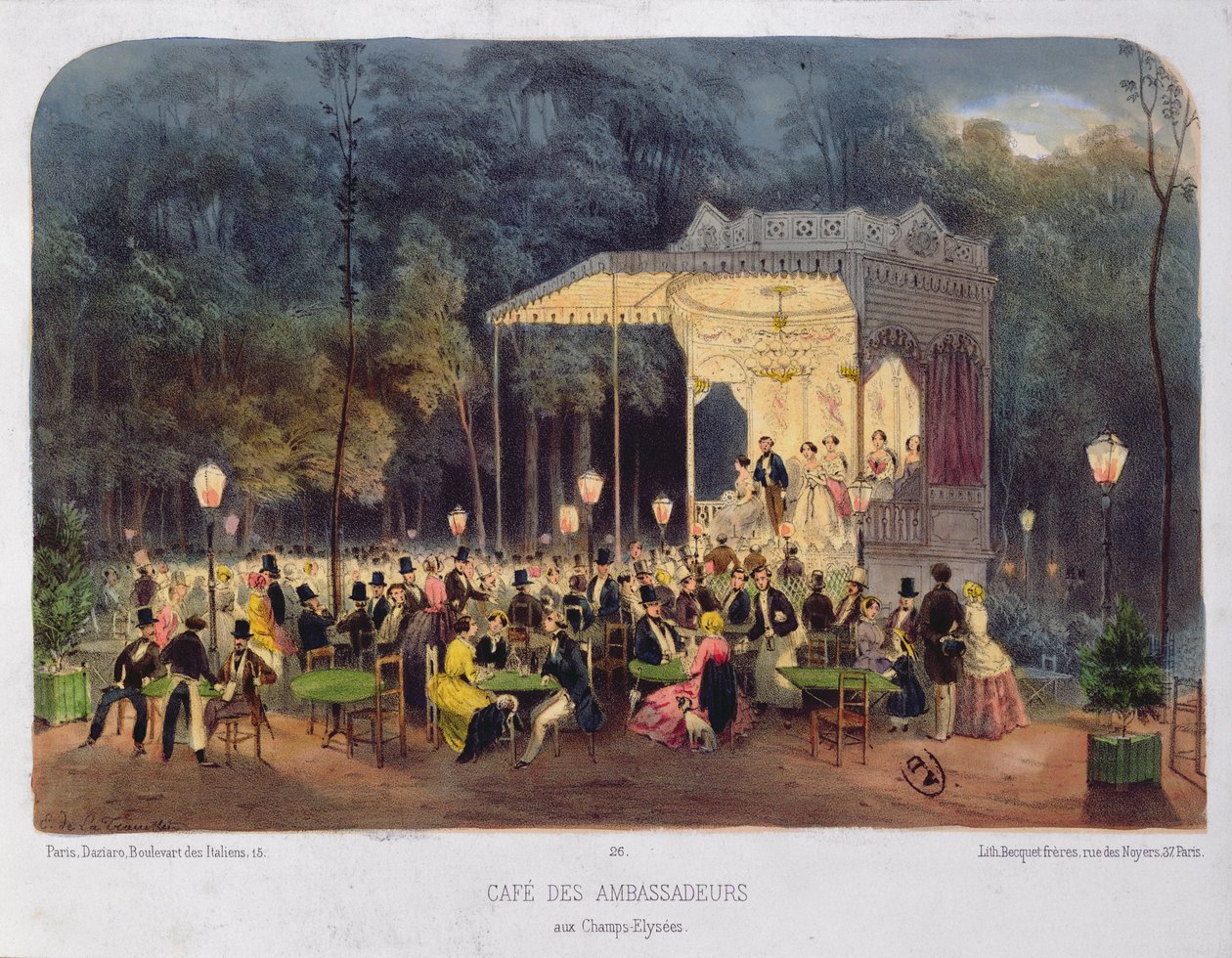 Cafe des Ambassadeurs, Champs-Elysees, n. 1850 tekijältä French School