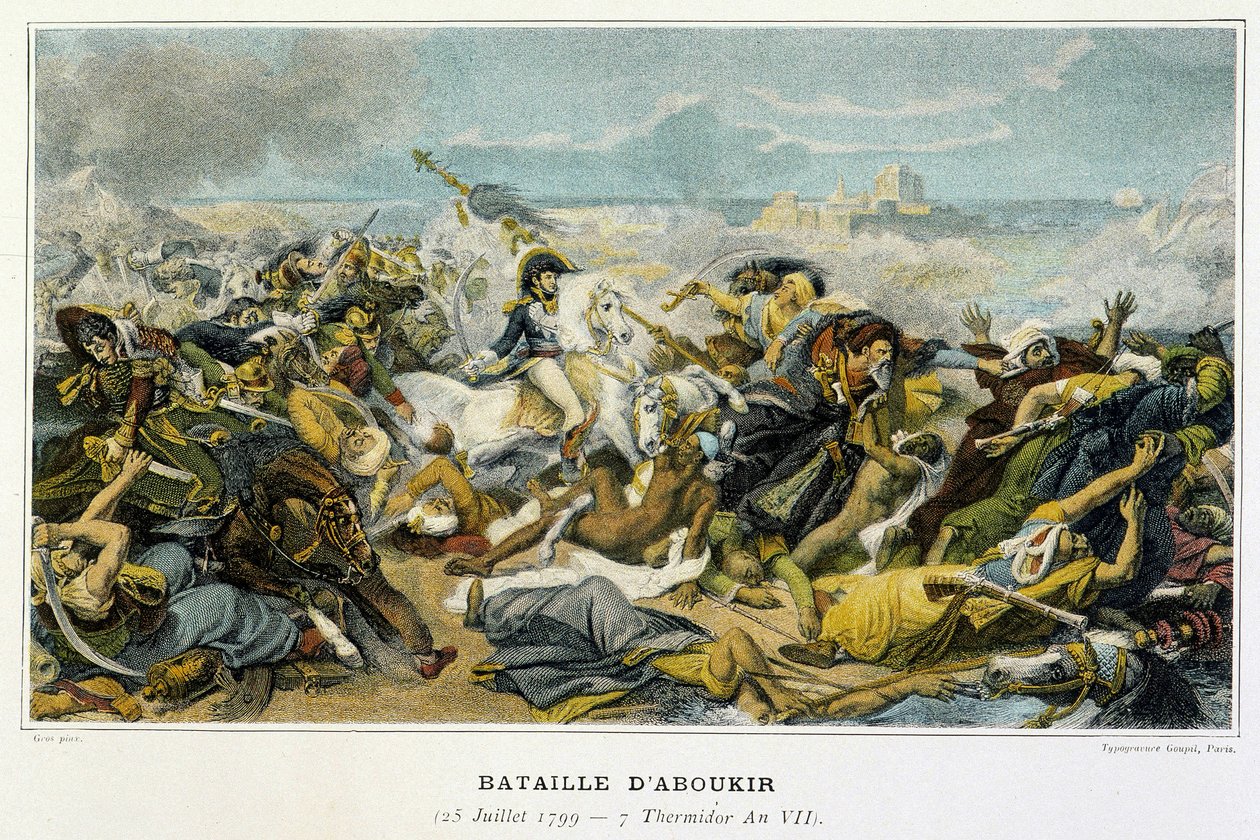 Egyptin kampanja (retkikunta) (1798-1801): Joachim Murat (1767-1815) Aboukirin taistelun aikana 25. heinäkuuta 1799, jonka aikana Bonaparte hylkäsi turkkilaiset merelle. tekijältä French School