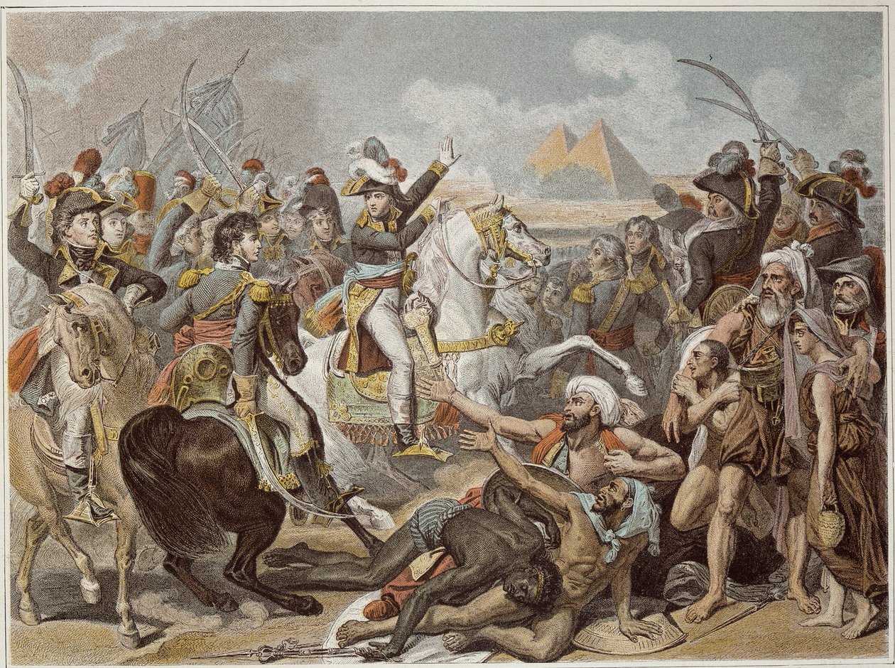 Egyptin kampanja (retkikunta) (1798-1801): Napoleon pyramidien taistelussa (21. heinäkuuta tekijältä French School